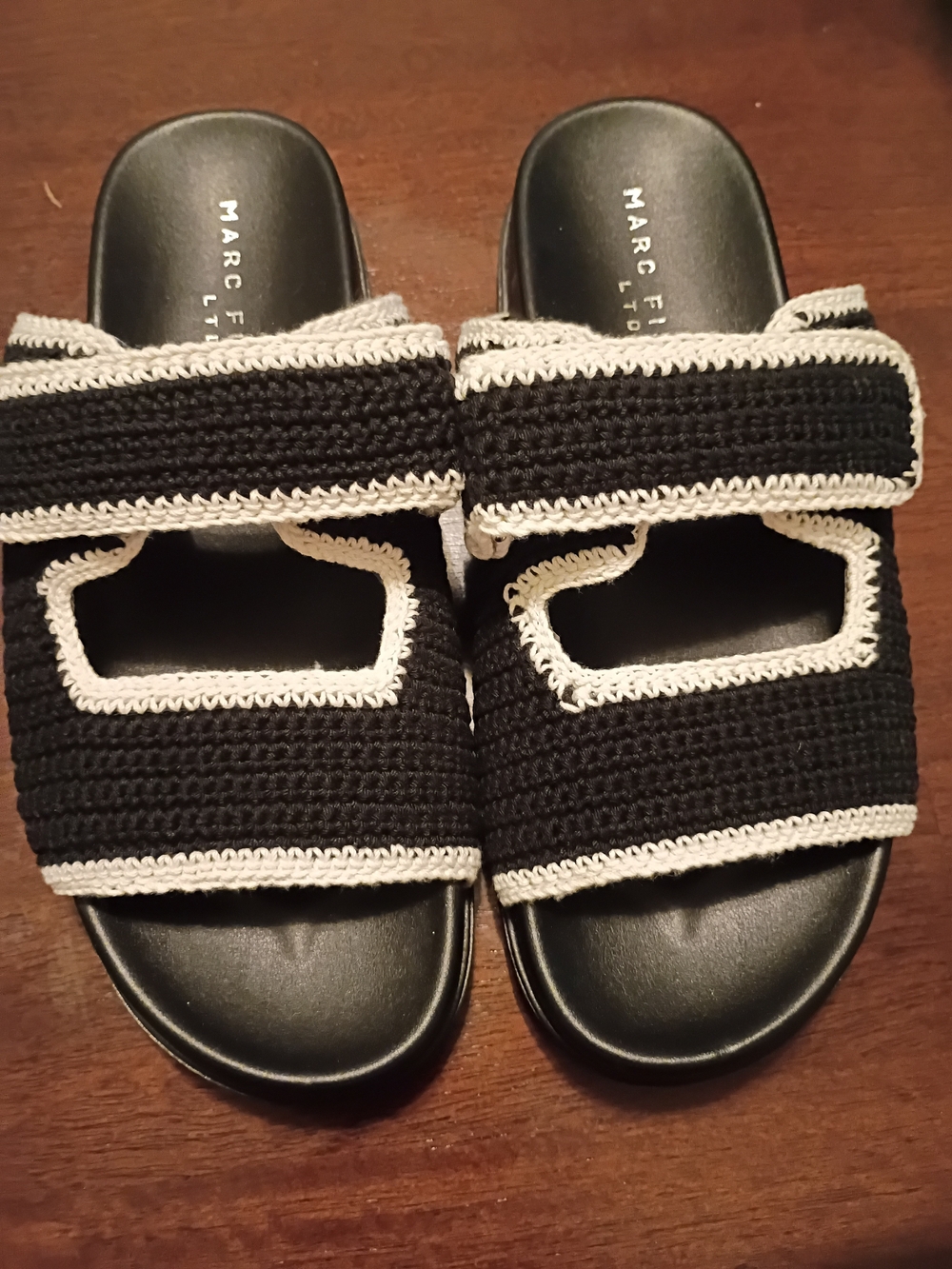 Marc Fisher Women's Black and White Crochet Slide Sandals Size 7.5